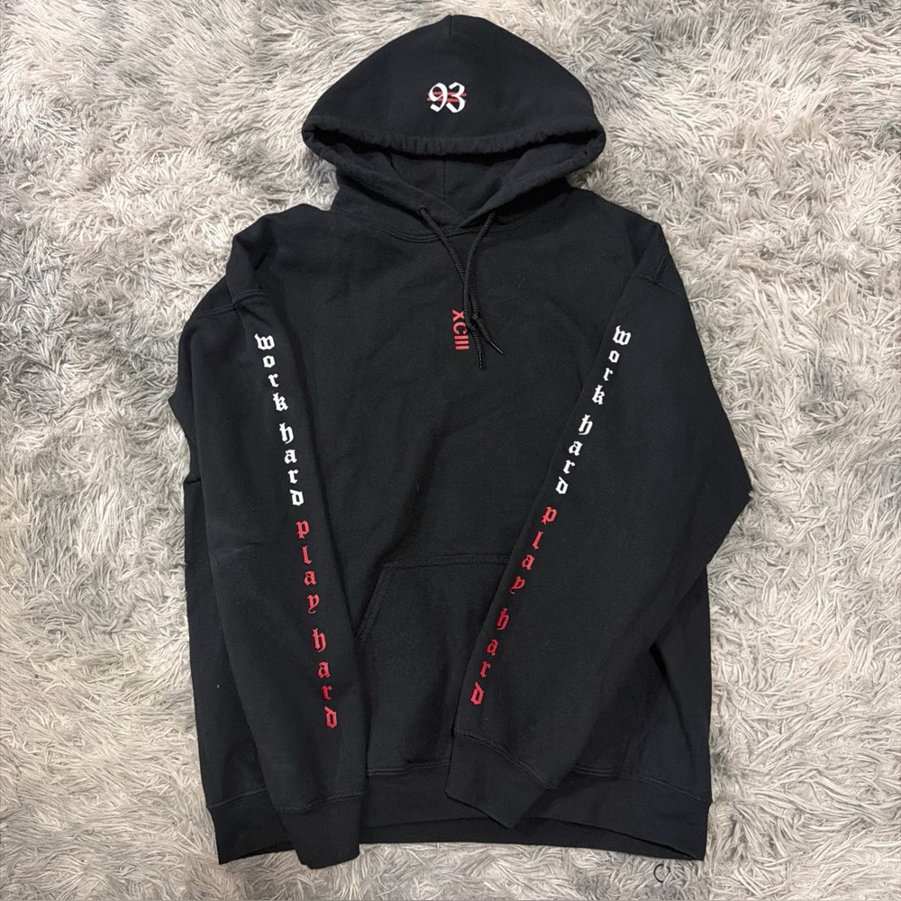 Mark Tuan Work Hard Play 93 Hard Collab Rap Black Men’s Hoodie Size Large